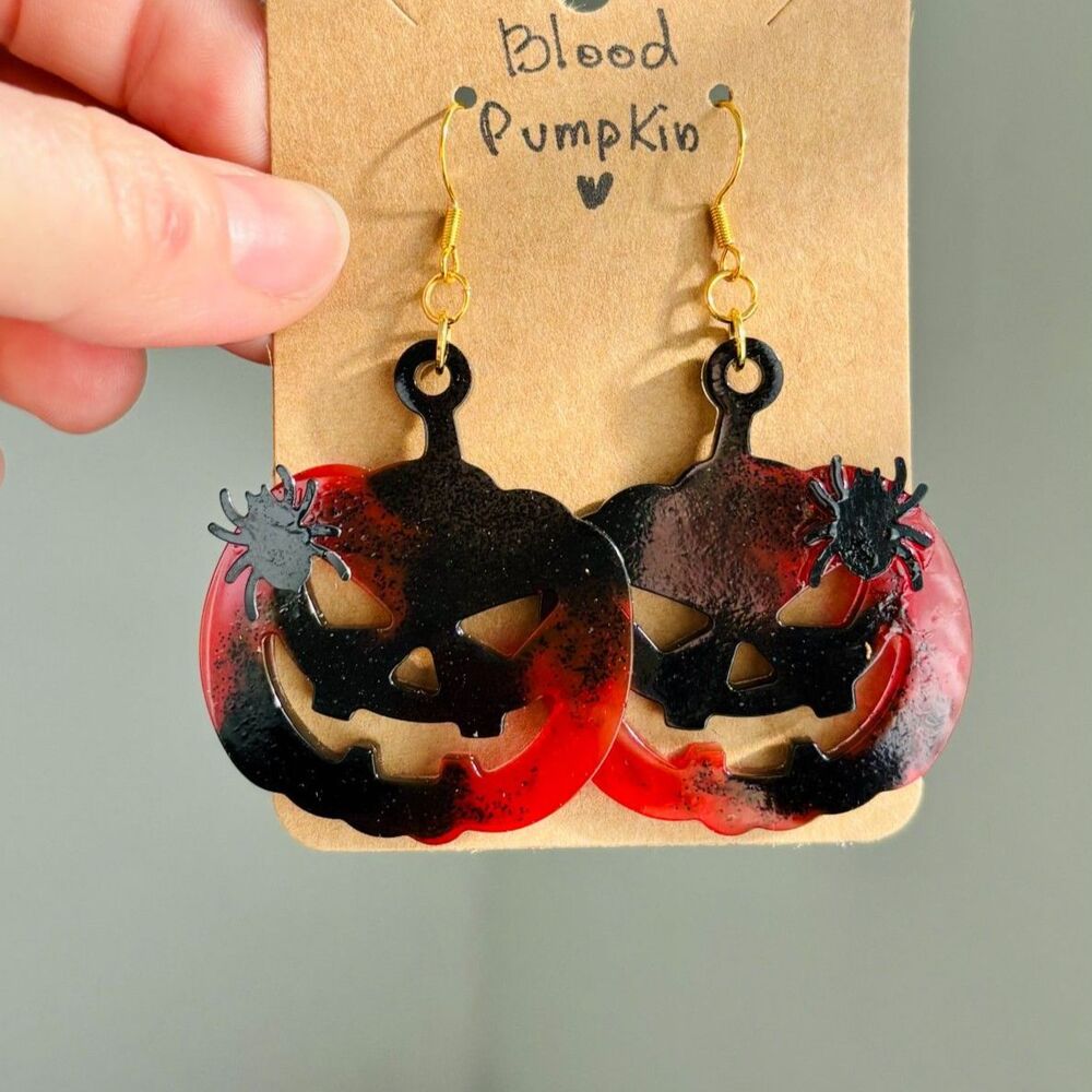Blood Red Pumpkin Earrings Dark Romantic Jack O Lantern Jewelry Gothic Halloween